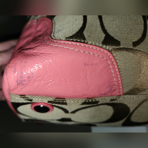 Coach Fabric & Patent Leather Handbag Bag in Pink and Taupe, Style # F13812 - Picture 11 of 16